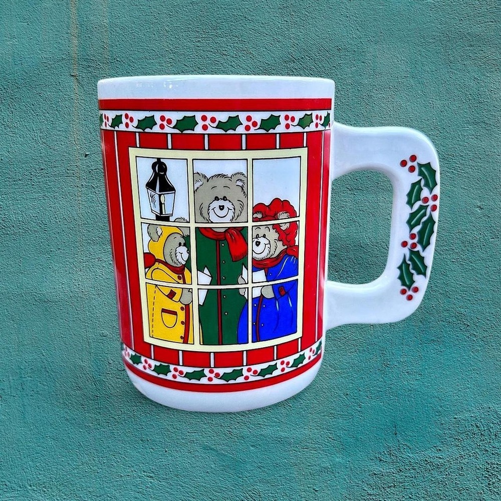 Vintage 1998 Teddy Bear Family Christmas Mug with Unique Handle